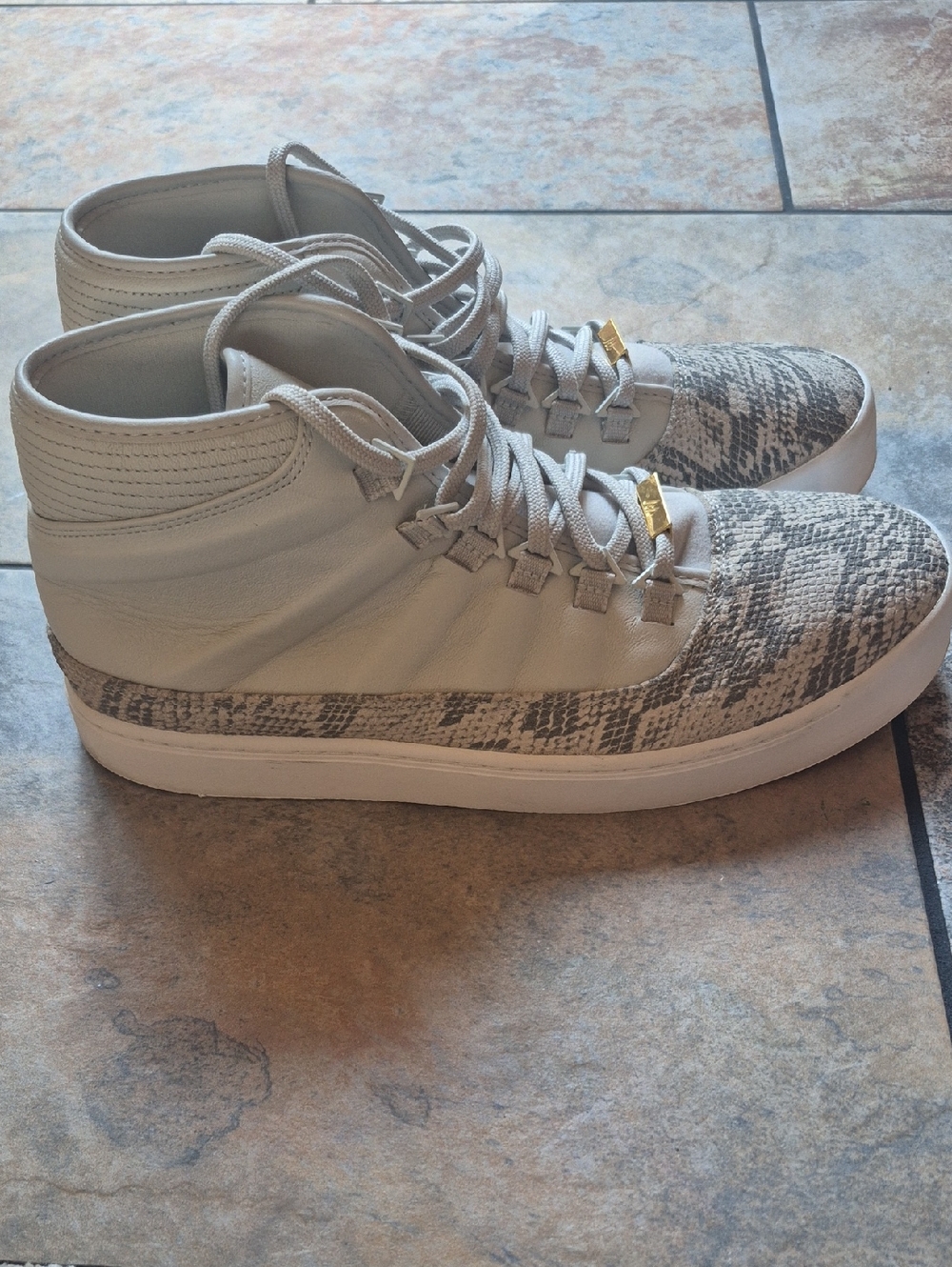 Jordan Men's High-Top Sneakers in Bone Gray and Snake Print